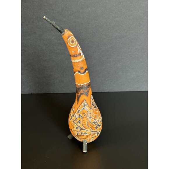 Hand-Carved Gourd Bird Figurine With Intricate Designs - Picture 2 of 14